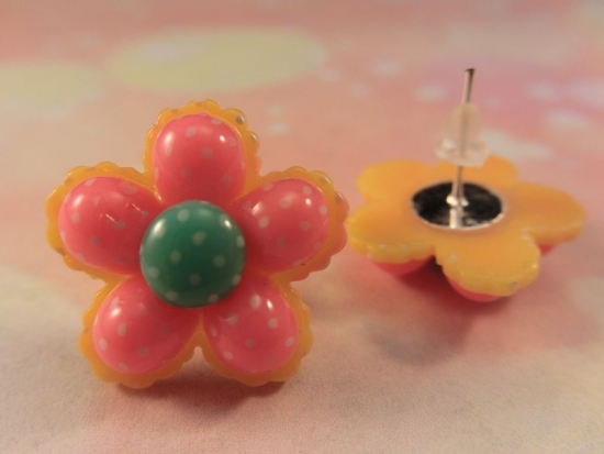 Preview: Candy Blume Ohrstecker Blüte rosa gelb türkis